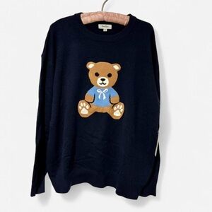 Faded Rose Boutique Navy Blue Teddy Bear Graphic Sweater Medium NWT